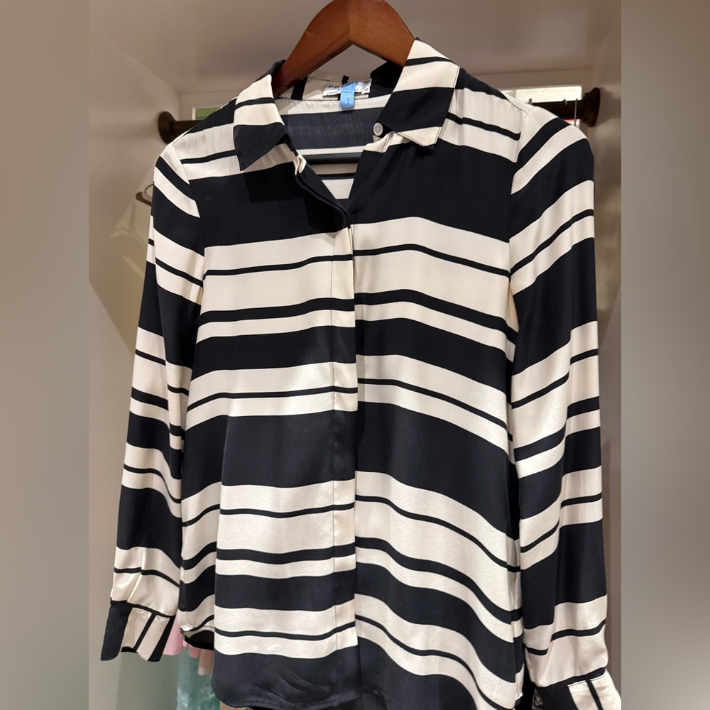 Frame Denim Black and Cream Striped Button Down Shirt